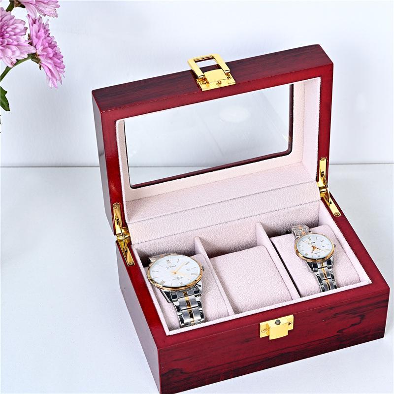 Red Sandalwood Clock & Watch Painted Wooden Box - Double-Layer 2-Position Jewelry & Watch Storage Box
