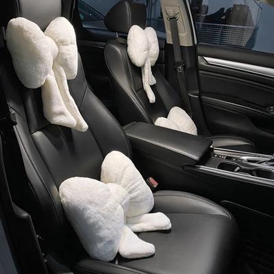 Lovely Bowknot Car Headrest Pillow Plush Neck Protector Cushion Auto Seat Head Support Lumbar Rest for Automobiles