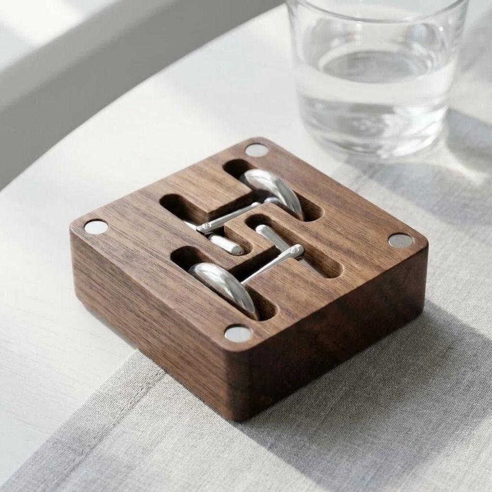 Magnetic Closure Walnut Cufflink Box Flip‑top Solid Cufflink Organizer Personalized Exquisite Wood Magnetic Closure Storage