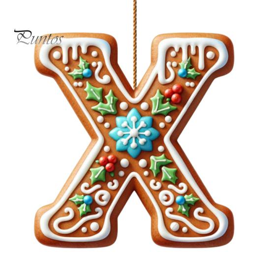 1/26Pcs Gingerbread Alphabet Ornaments 26 Initial Letter Candy Cane Pendant with Berries Pattern Mini Monogram Christmas Tree Hanging Decoration