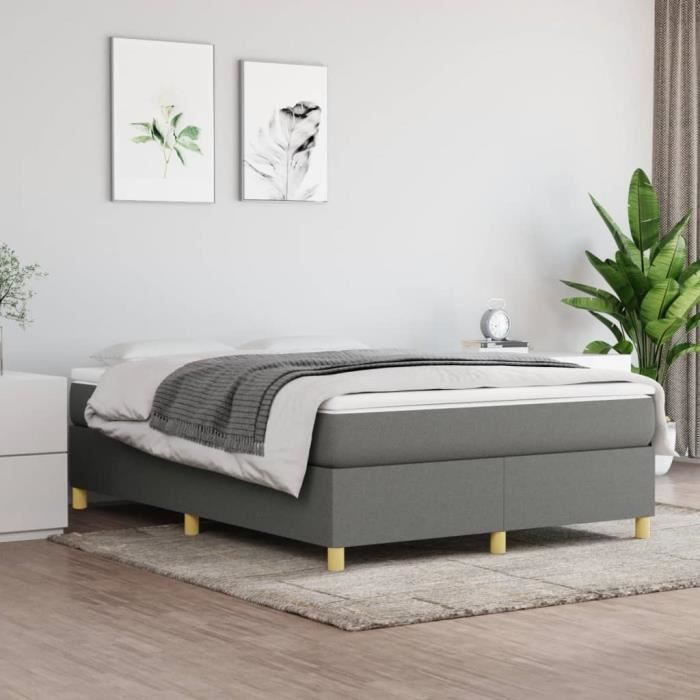 3144515 vidaXL Lit à sommier tapissier avec matelas Gris foncé 140x190cm Tissu