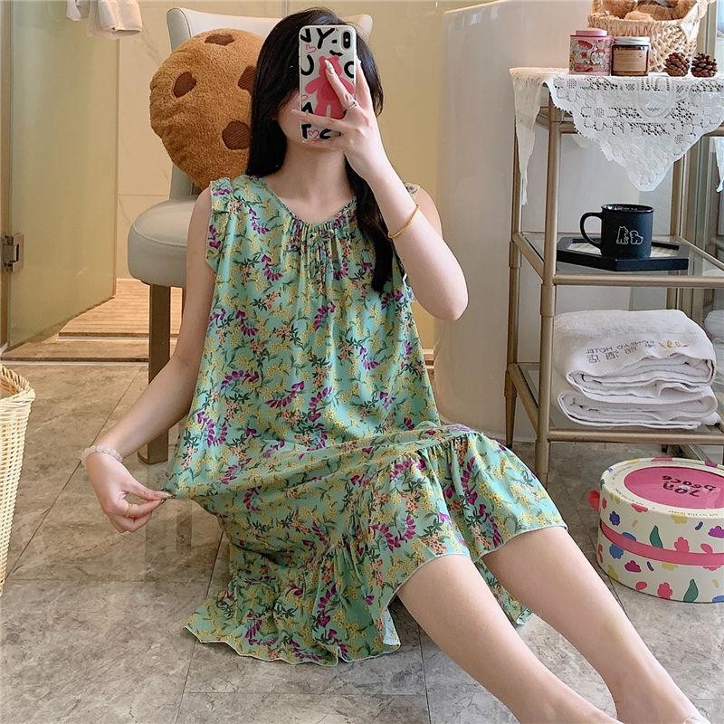1011 Korean version of princess style dress cute loose artificial cotton loungewear cotton and silk nightdress women's summer thin