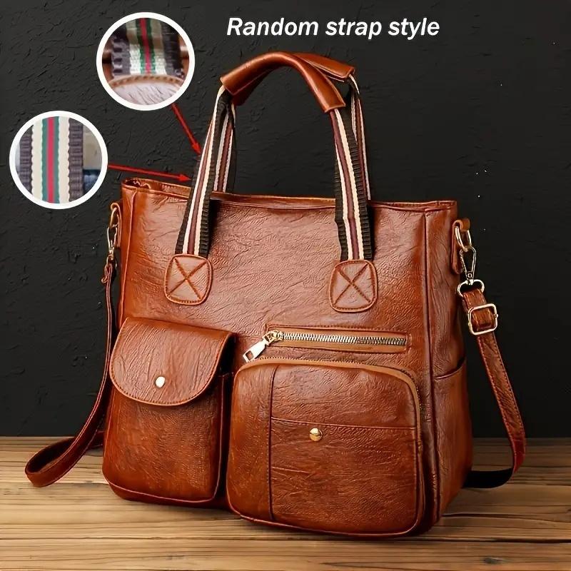 Fashionable Retro Tote Bag, Multi-compartment Shoulder Bag, Large Capacity Crossbody Bag, Daily Commuting, Travel Handbag, Work Bag, Backpack