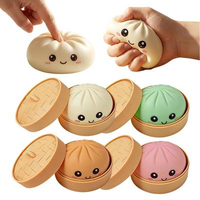 Dumpling Squishies Stress Ball Colorful Stress Relief Dumplings Sensory Balls Squeeze Dough Ball With Steamer Relaxation Gift