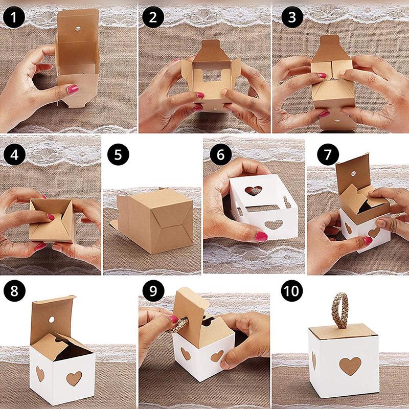 10PCS Candy Box Gift Box Wedding Favor Boxes Eco-friendly Vintage Gift Box Kraft Paper Heart-shaped 5.5x5.5cm
