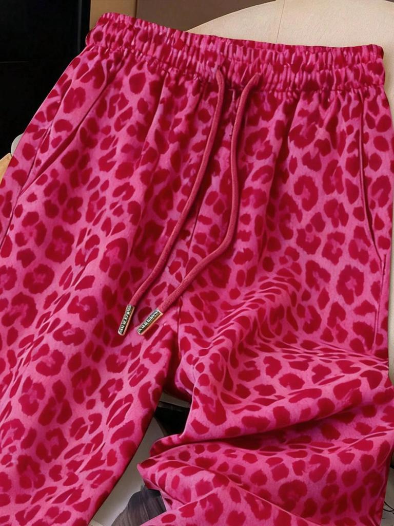 2026 Trendy Leopard Print Wide-Leg Pants: European & American Style, Spring/Summer, Korean-Inspired, Women's Casual Slimming Fit