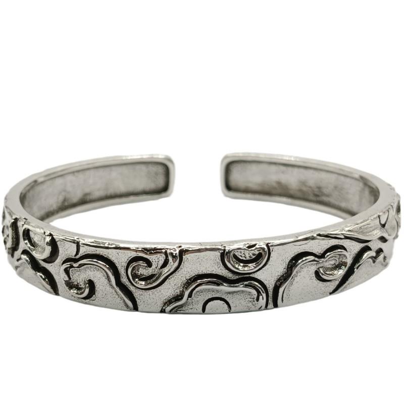 Mens Vintage Open Bangle With Cloud Motif Handcrafted Antique Plated Copper Bracelet