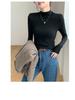 Women's H393 High Neck Warm Slimming Long Sleeve Top - Autumn/Winter Solid Color Versatile Mid-Neck Base Layer Shirt.