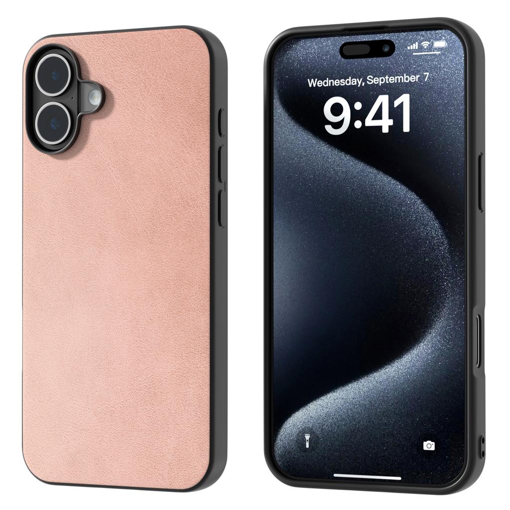 For iPhone 16 Plus Case Cowhide Texture PU+TPU+PC Protective Phone Cover