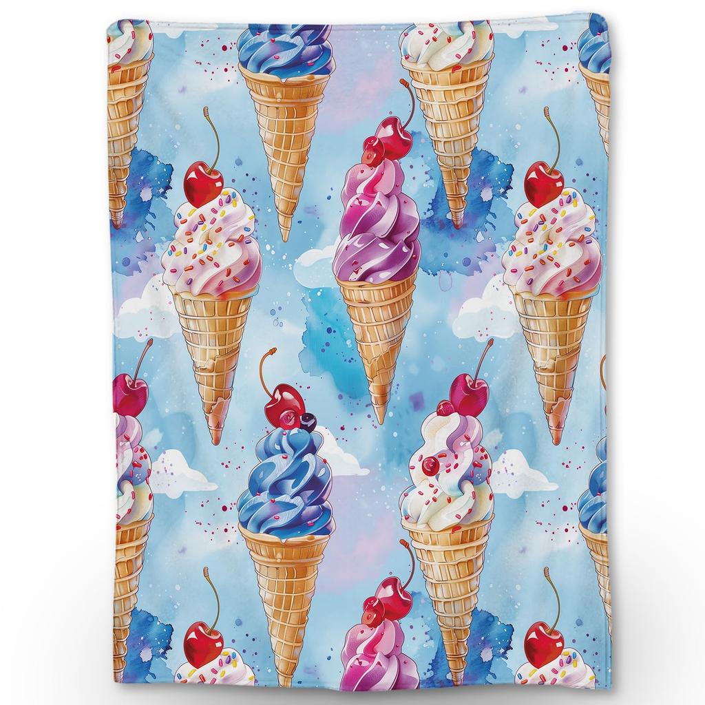 Sweet Ice Cream Throw Blanket Super Soft Warm Blanket For Couch Bed Sofa Office Car,Cozy Flannel Plush Blanket Gift For Girl Boy