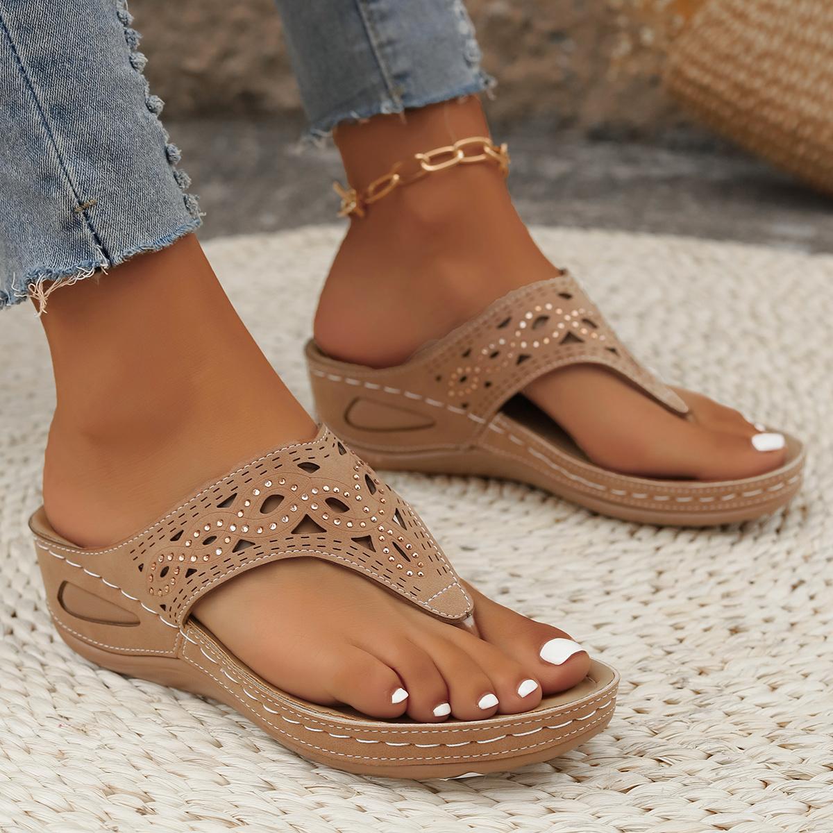 

Женские ортопедические сандалии, тапочки на толстой подошве, нескользящие, подходят для повседневной уличной пляжной обуви, повседневные шлепанцы, римские сандалии 43 хаки