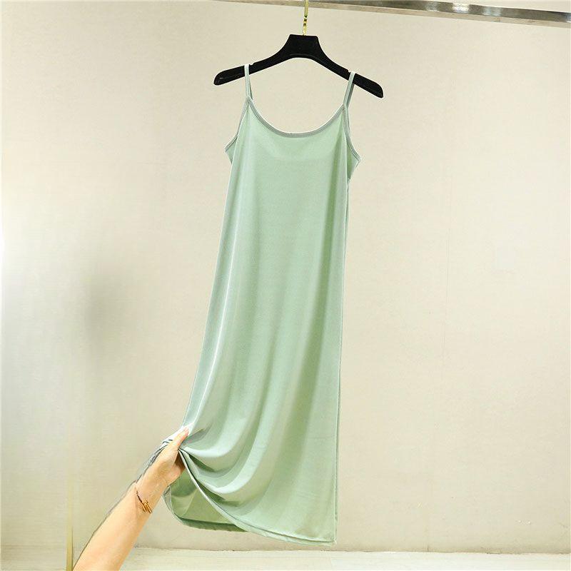 Sommer Damen Locker Trägerkleid Dünnes Rayon Unterkleid Ärmellos Lässig Bequem Leichtes Outfit L grün