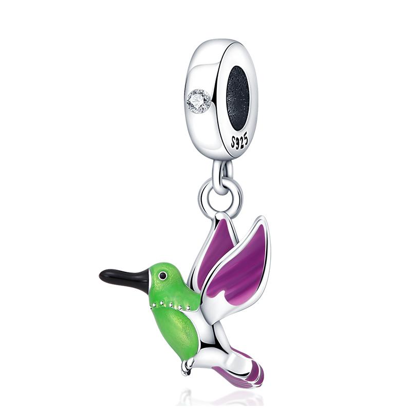 Trendy 925 Silver Large Billed Bir White Dove Parrot Feather Charms Beads Fit Pan 925 Original Bracelets DIY Luxury Fine Jewelry
