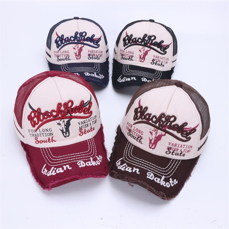 Hot Sale Unisex Baseball Cap Vintage Cap Letter Embroidery Baseball Cap Cow Head Pattern Men And Women Outdoor Trucker Hats