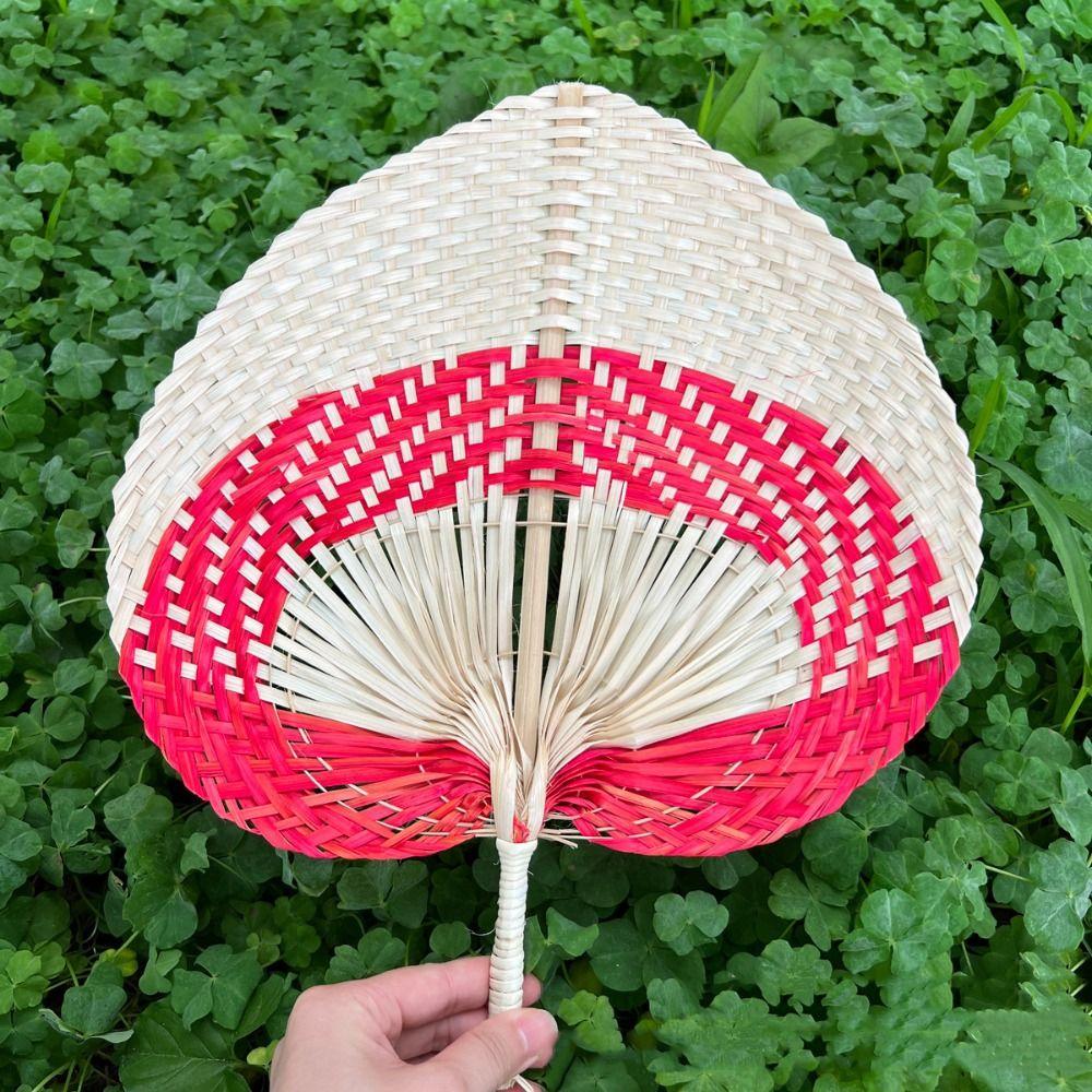 Leque de Bambu Tecido à Mão Leque de Palha Leve Leque de Rattan Vintage Decoração de Casa