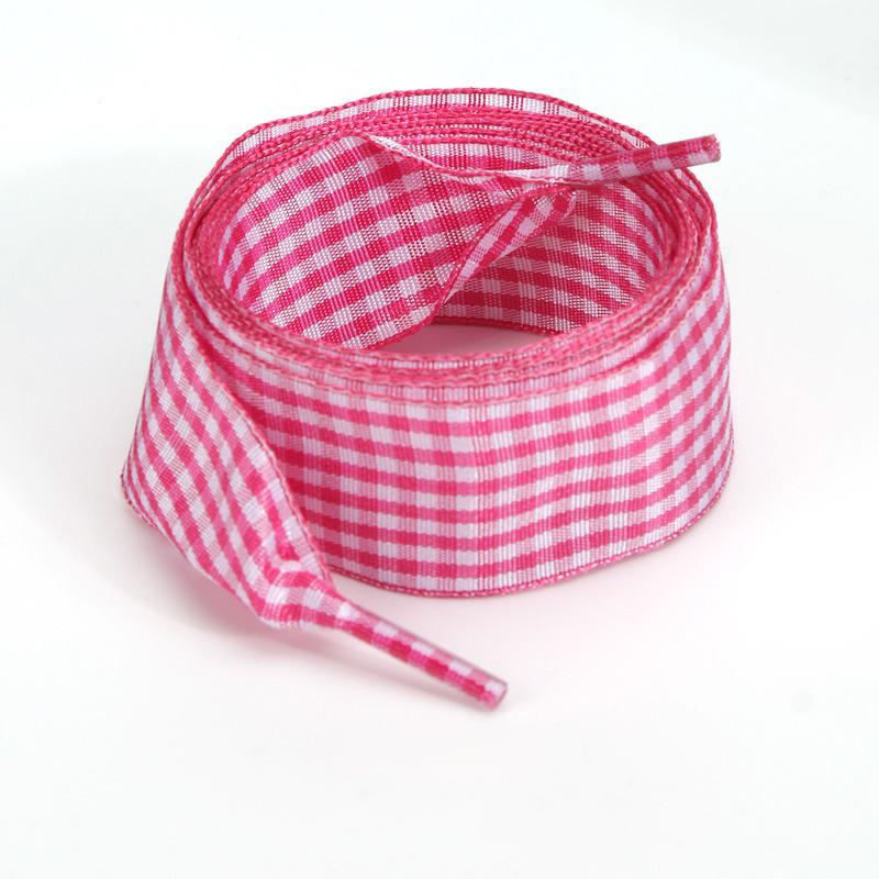 1 Pair Cute Pastel Gingham Check Ribbon Shoelaces Wide Flat Grid Multicolor Sweet Girly Bow Laces for Sneakers and Casual Shoes