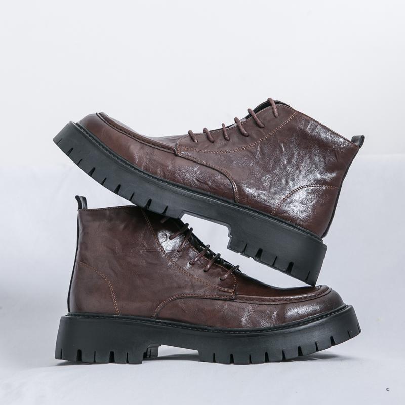High End New Outdoor Wear-resistant Sole Men's Work Boots Winter Ankle Boots Office Business Dress Shoes for Men's Trendy Green