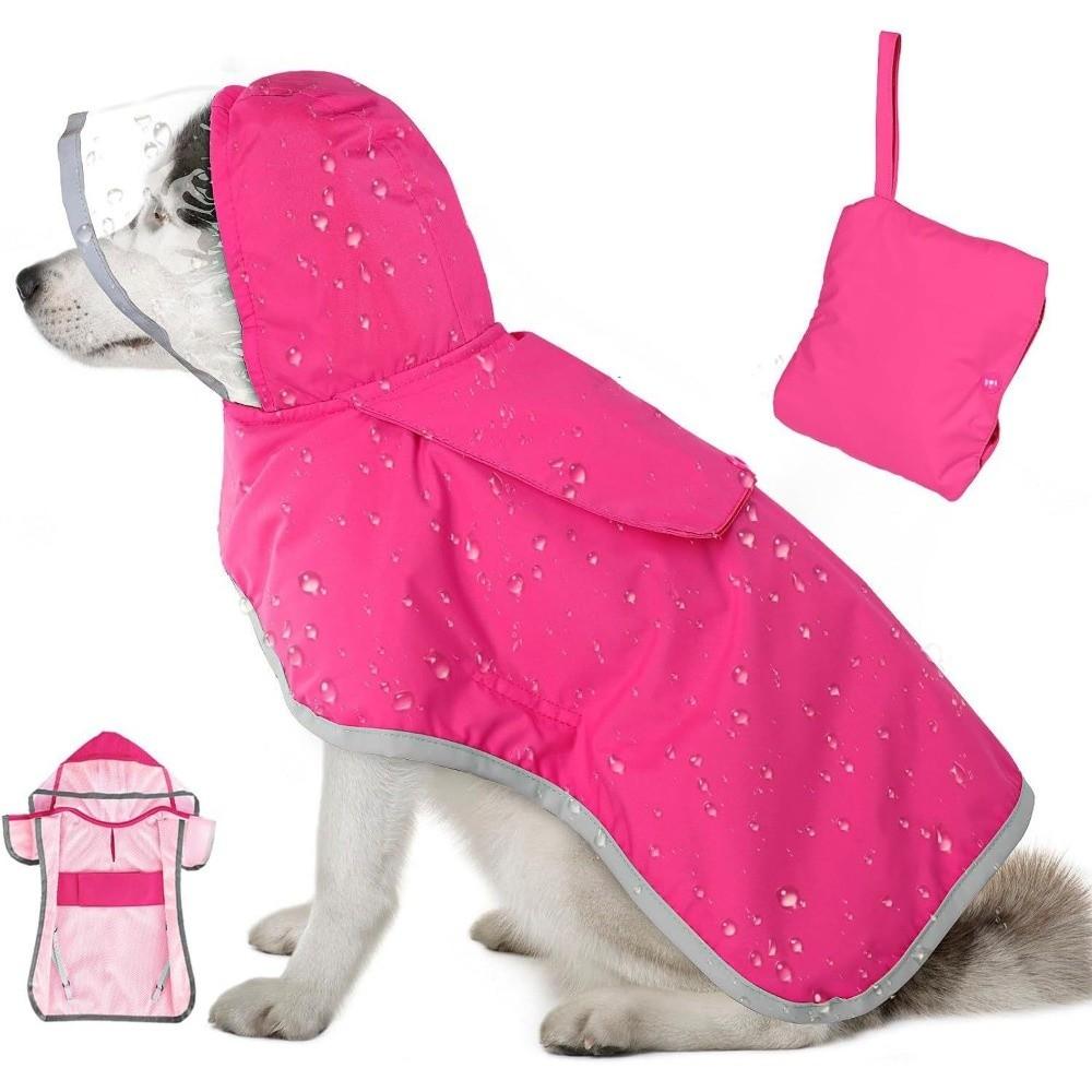 Waterproof Dog Hooded Raincoat Reflective Strip Windproof Dog Rain Cloak High Visibility Adjustable Pet Rain Jacket