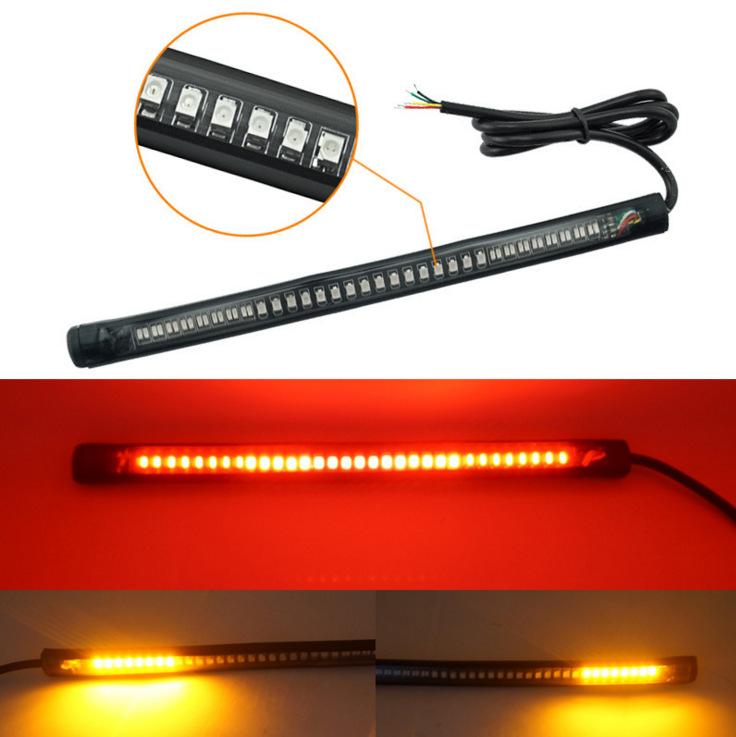 Flexible 48 LED Motorcycle Light Bar Strip Tail Turn Signal Tail Rear Brake Stop Bulb Lamp Brake Light SMD Dual Color