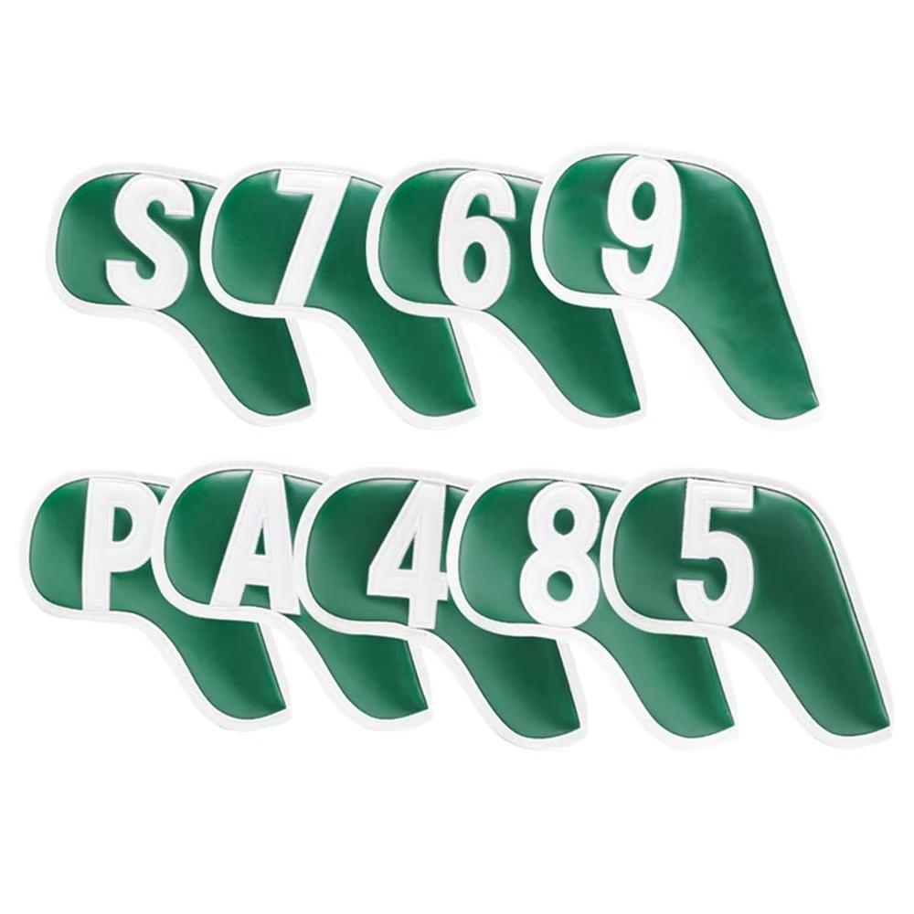 9pcs Golf Iron Head Covers Green PU Leather Golf Club Cover 4 5 6 7 8 9 P A S X Protector Waterproof Headcovers Golf Supplies