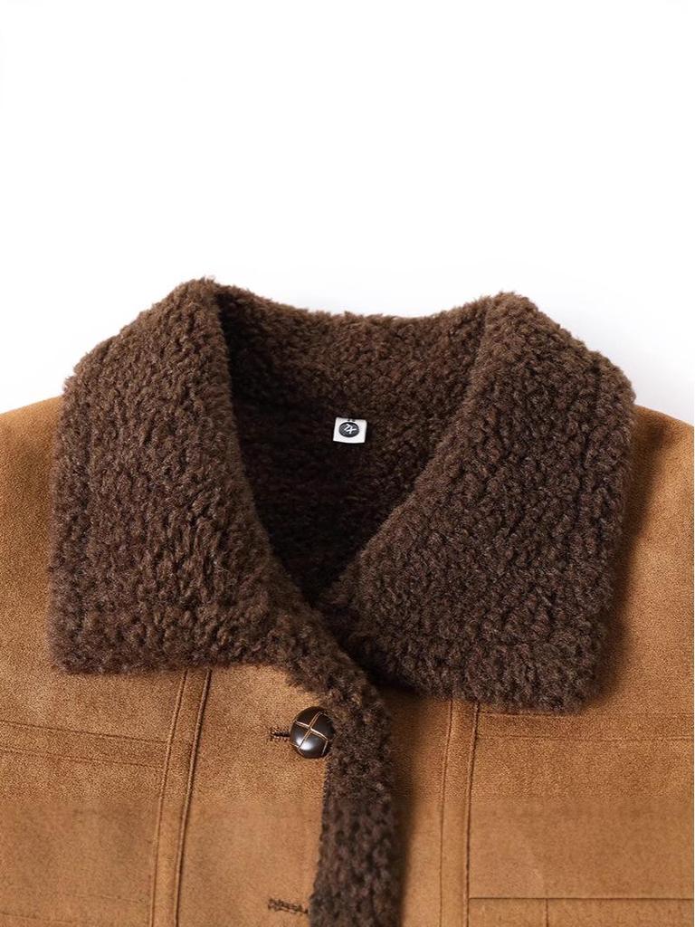 Petite Women's Lambswool Jacket for Mid-Aged & Elderly: Autumn/Winter Leather & Fur, Thick Plain Top