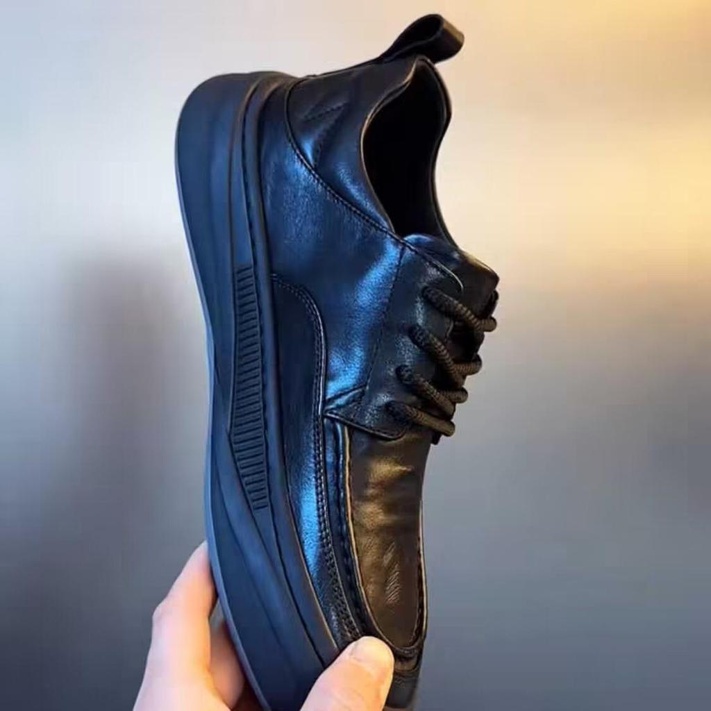 Men's Genuine Leather Derby Shoes Round Toe Lace-Up Comfortable Soft Sole Casual Sneakers Slip-Resistant Breathable Oxfords