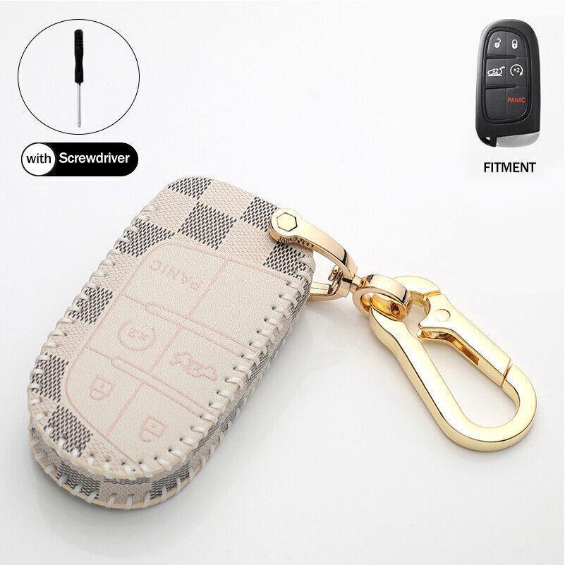 Leather Car Smart Key Fob Cover Case Keychain For Jeep Cherokee Dodge Chrysler