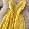 Hollow Floral Sexy Neck Backless Halter Dress Women's Holiday Style Long Dress