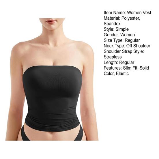Women Vest Off Shoulder Strapless Bandeau Tube Top Pure Color Elastic Fabric Slim Waist Shaping Tops Daily Wear