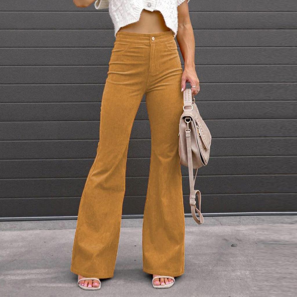 Pantaloni casual de damă cu talie înaltă, de culoare uni, pantaloni largi, cu picioare drepte, femei