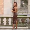 2024 European & American Style Sexy PU Dress with Suspenders, Waist-Slimming, Hip Slit - Nightclub Fashion for Women