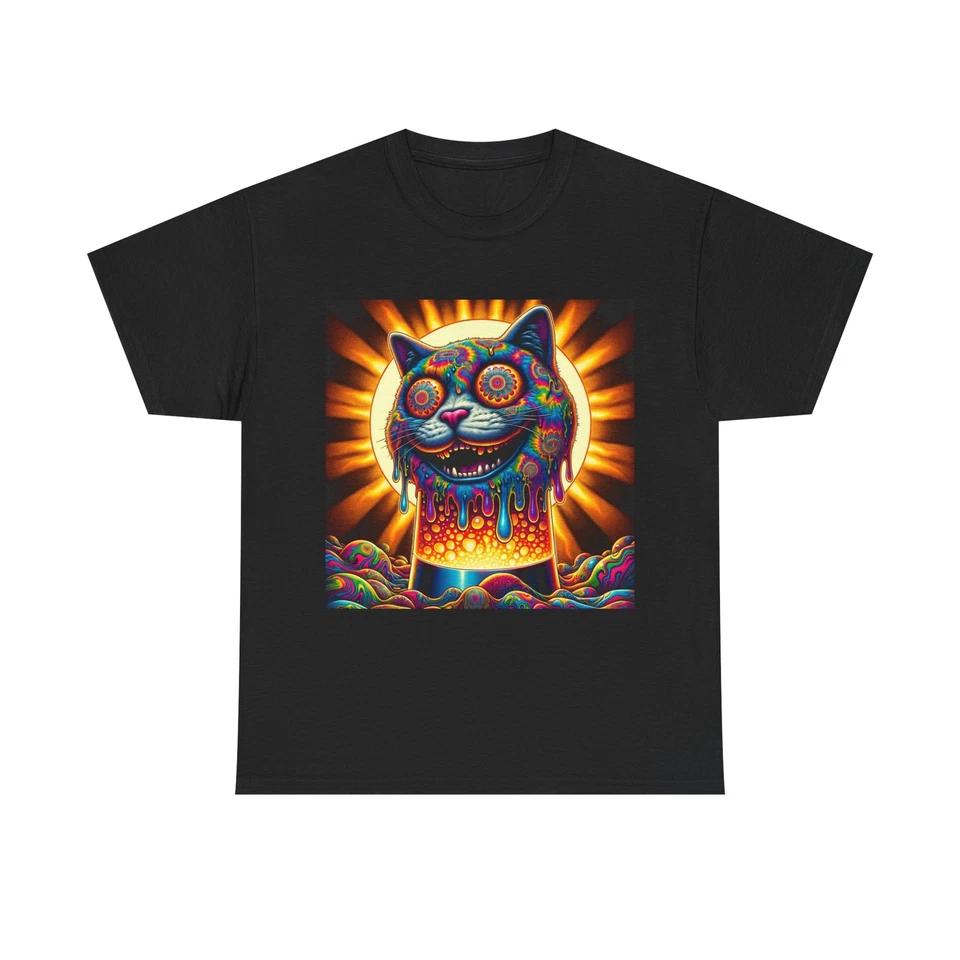 Unisex Adult T Shirt Liquid Groovy Cat Meltdown M