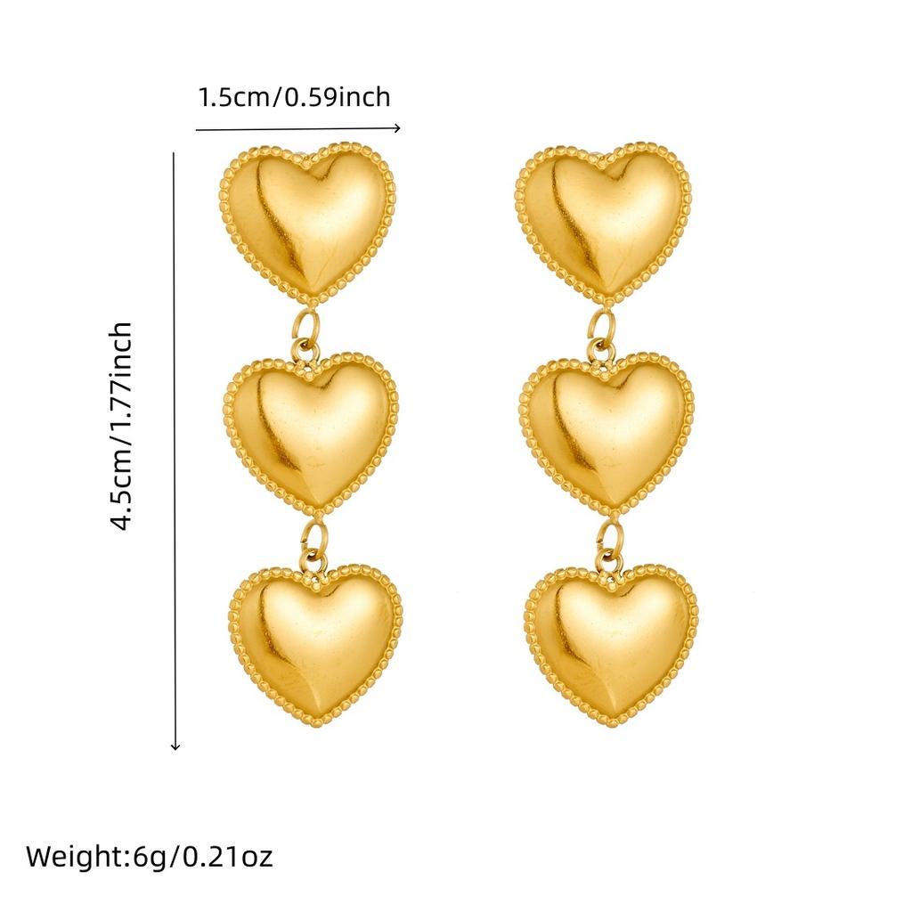 DIEYURO 316L Stainless Steel Golden Classic Bright Heart Pendant Earrings Lady New Waterproof Fashion Trend Earbob Jewelry