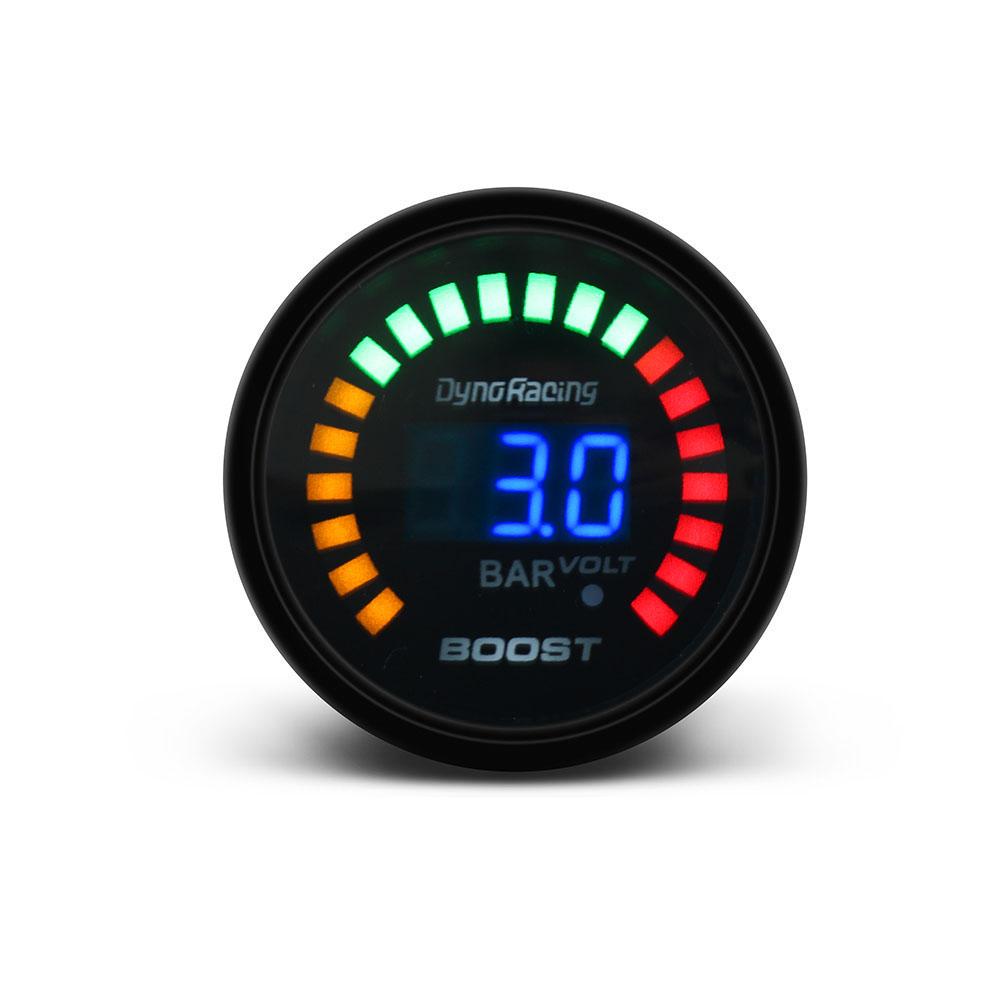 Dynoracing 2" 52mm 20 LED Blue Digital -1-2 Bar 12V 20LED Turbo Boost Gauge Car Meter With Sensor