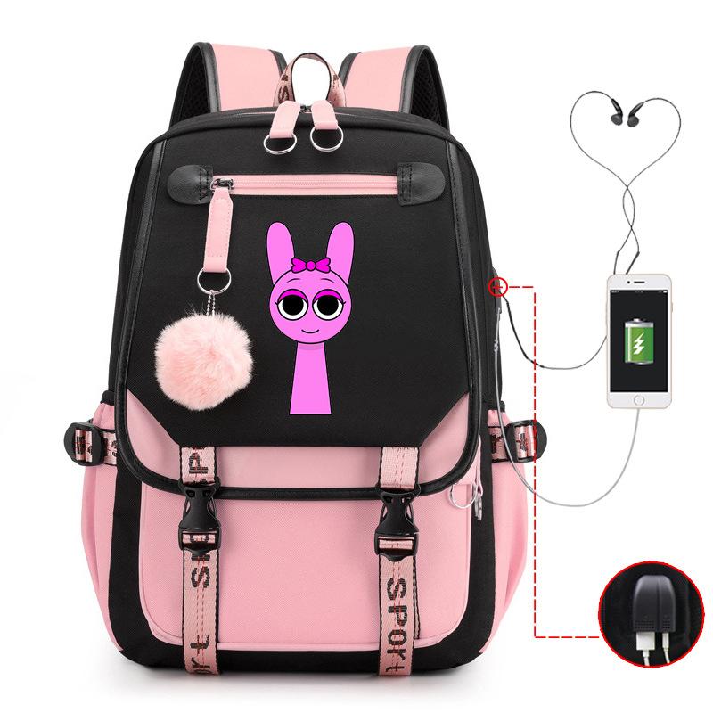Personality Trend Cartoon Printing Double Shoulder College Style Student Leisure Schoolbag Multi-function Large Capacity