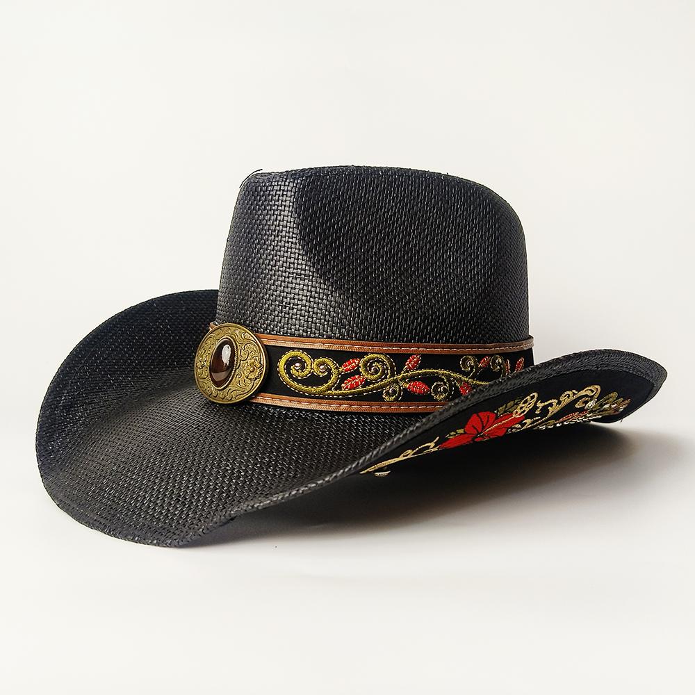 

Summer Hand Woven Straw Hat for Man Women Jewelry Decoration Holiday Beach Sun Hat Chapeu Panama Feminino 56-58CM чорний