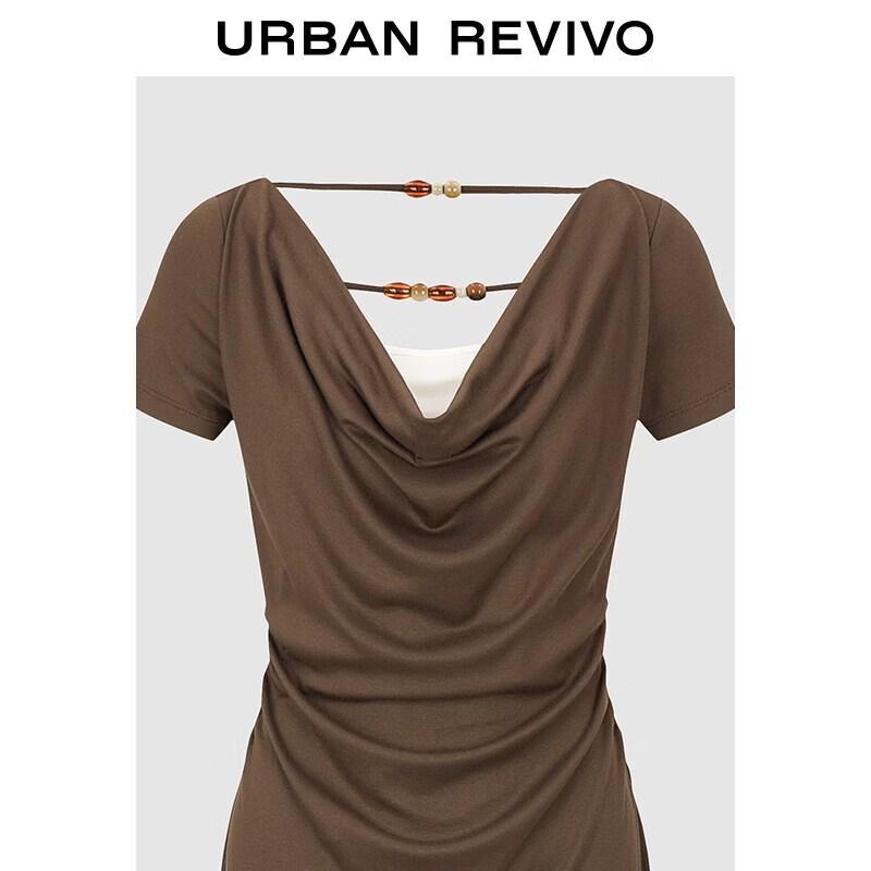 UR Damen-Faux-Zweiteiler-Kleid mit Perlen und Falten, lang