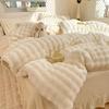 Luxury Velvet Rabbit Fur Bedding Set - Includes Milk Velvet Bed Skirt, Duvet Cover, and Flannel Sheets for Winter Comfort.