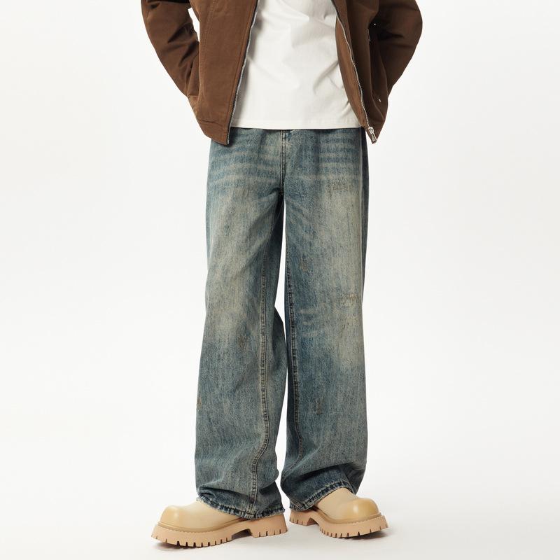 

Американский уличный стиль Старые выстиранные джинсы Мужские осенние универсальные прямые брюки для швабры 2XL