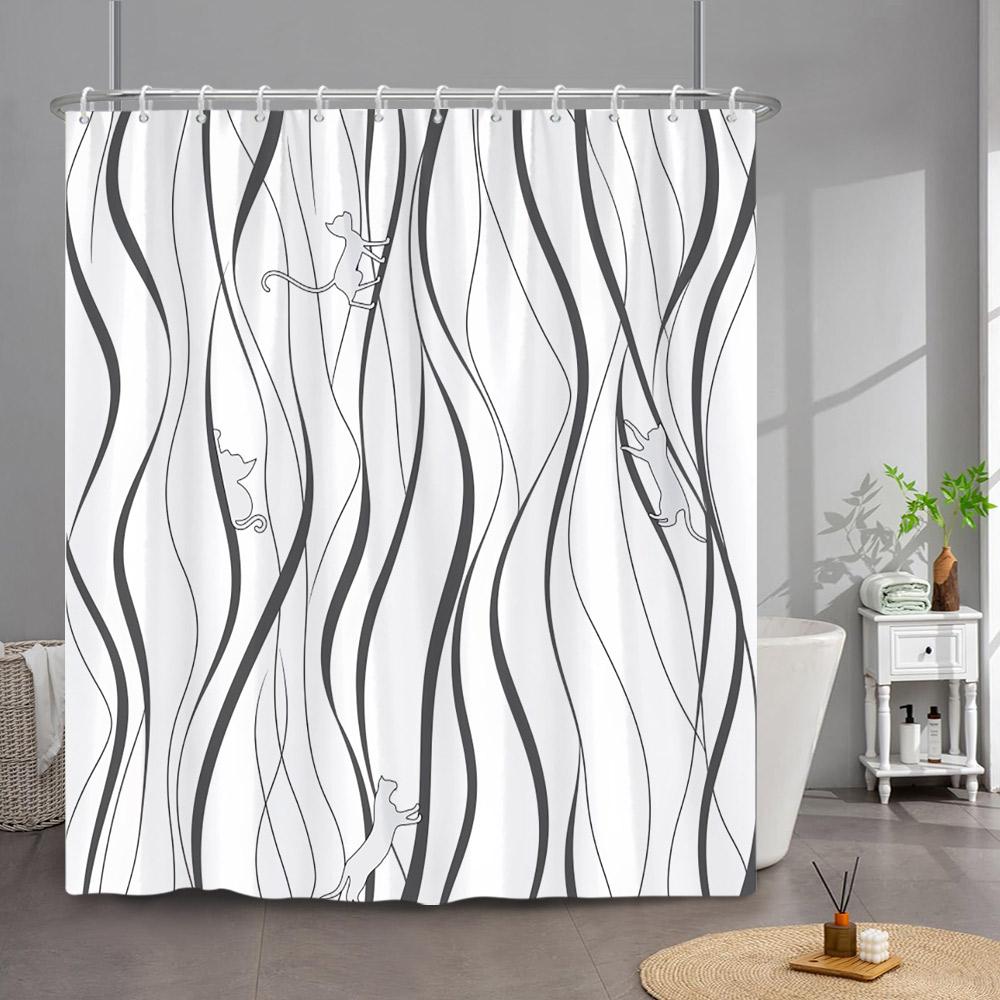 Simple Line Geometric Modelling Shower Curtain Modern Creative Art Home Bath Curtains Polyester Fabric Bathroom Decor With Hooks