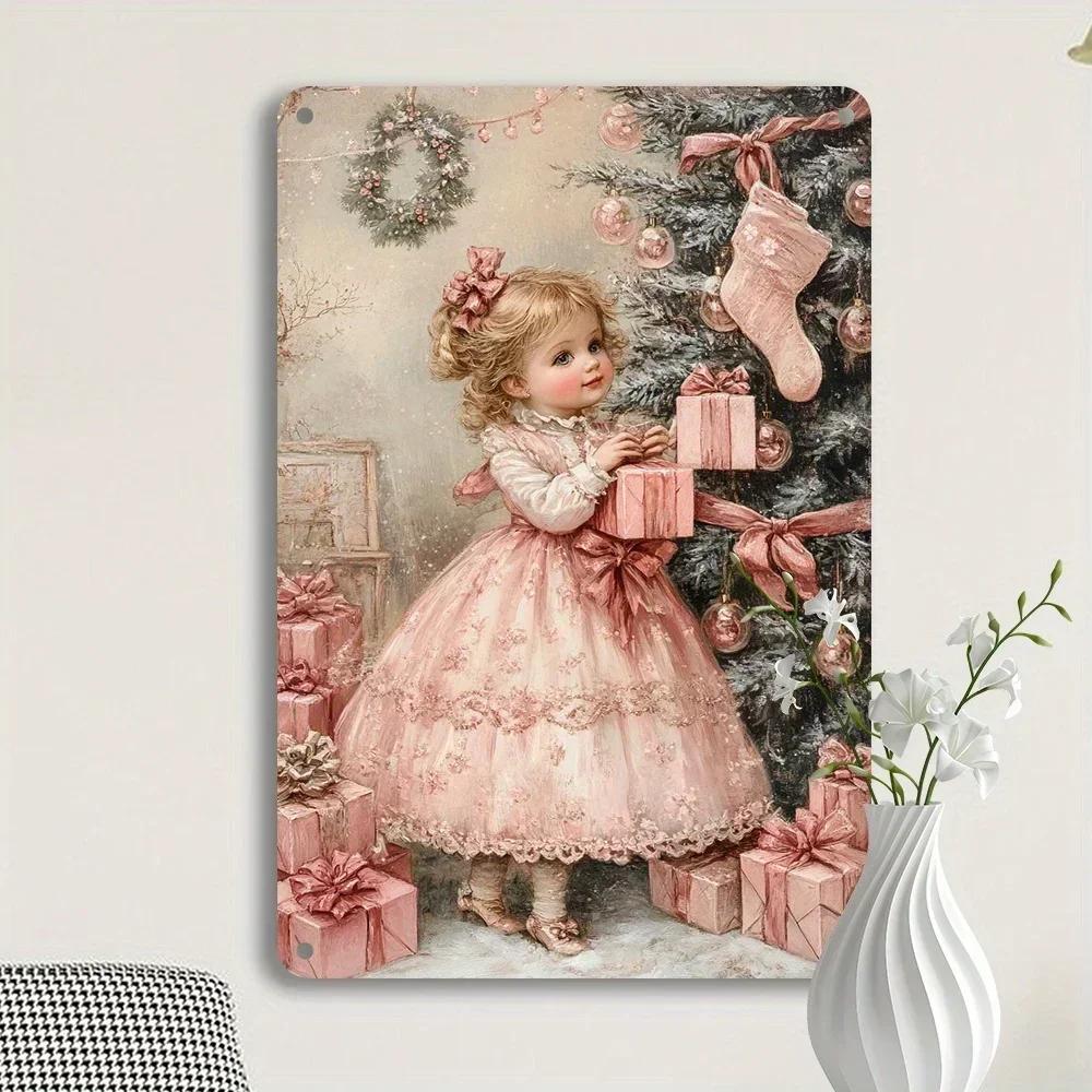 

Vintage Shabby Chic Christmas Tin Plates Retro Metal Art Cozy Decor for Homes Bars Festive Spaces 20x30cm