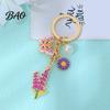 Keychain Pendant with Round Imitation Pearls, Flower Butterfly Enamel Charm Multi-color Key Ring, Pastoral Style Layered Holder Strong Chain Keyring