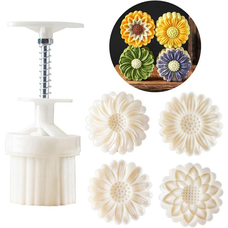 Mondkuchenform Presse mit Stempeln Blumenmuster Mondkuchenhersteller zum Backen DIY Gebäck Kekse und Desserts Kuchendekorationswerkzeuge