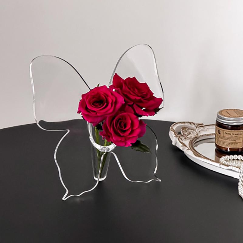 Gjennomsiktig sommerfugl akryl blomstervase tredimensjonale blomsterarrangements tilbehør sommerfuglvase hjemmedekorasjon