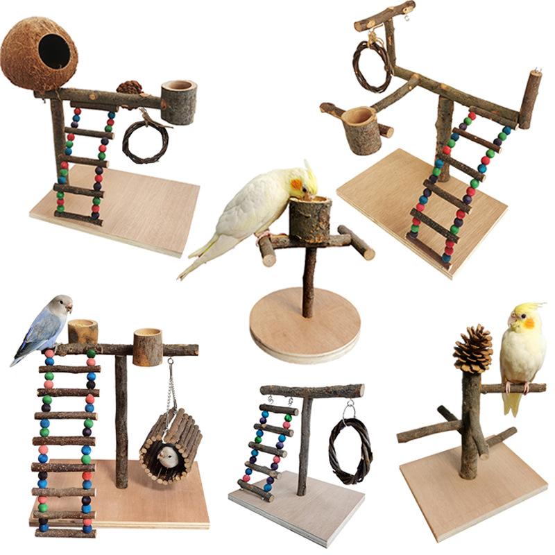 Solid Wood Parrot Stand Training Bird Stand Parrot Toys Desktop Training Stand Pole Interactive Playground Small Pet supplies