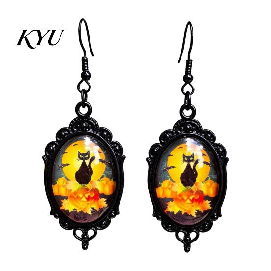 Retro Alloy Dangle Earrings 1 Pair Halloween Gothic Black Cat for Women, Vintage Exquisite Craftsmanship Party Favors Dark Punk Style Drop Earrings,
