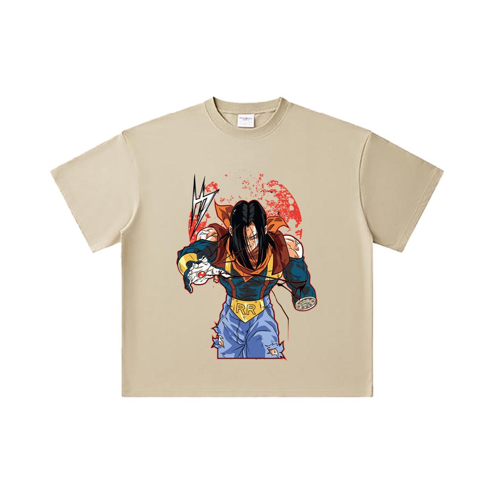 260 GSM Double Yarn 32 Count 100% Cotton Dragon Ball V48 Android 17 Print Unisex Heavy Cotton T Shirt