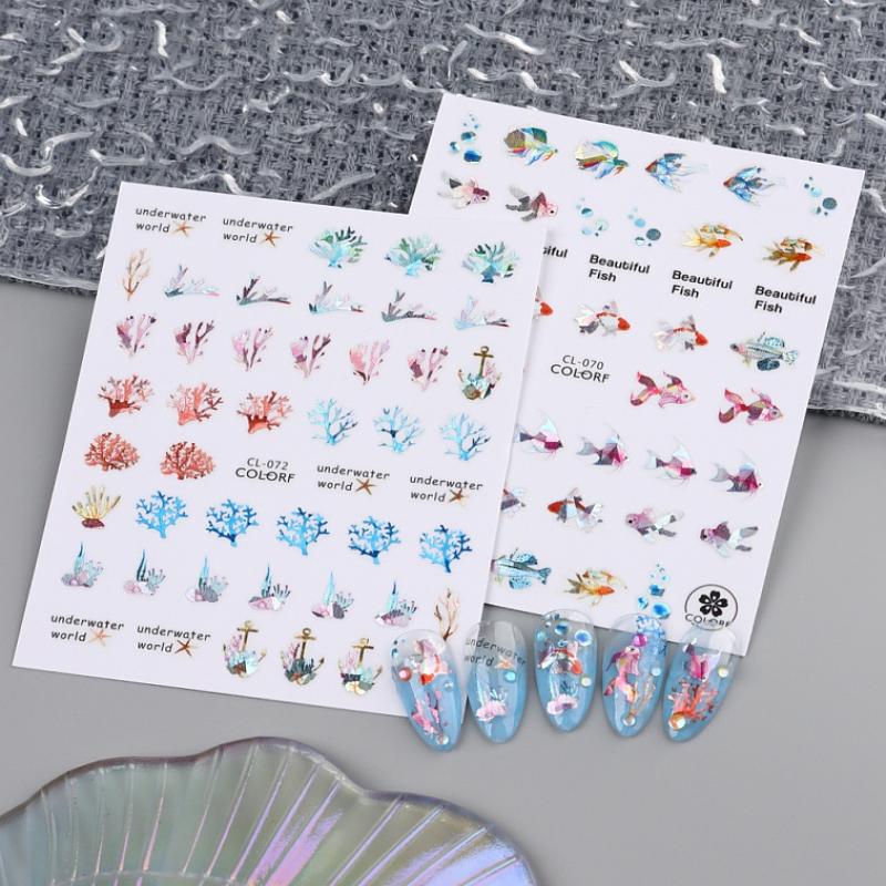 Embossed Jellyfish Jellyfish  Ocean Nail Art Sticker Self Adhesive Marine Starfish  Nail Decals Manicure Diy Supplies Nails Slid