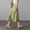 SOFSIL Women's Linen Blend Floral A-Line Skirt