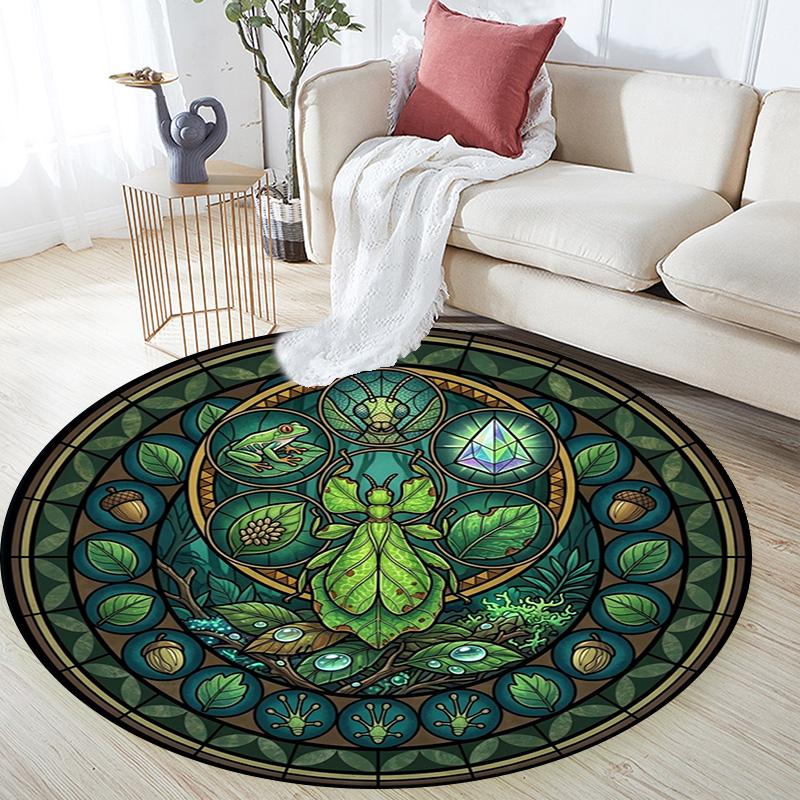 Beetle Forest Symbols Round Area Rug Under Office Chairs Bedroom Living Room Home Decor